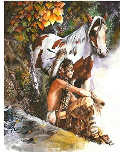 TWYYDP Puzzel Für Erwachsene 1000 Teile Indianer Und Pferde Unter Dem Baum Wohnkultur Gemälde, Plakate