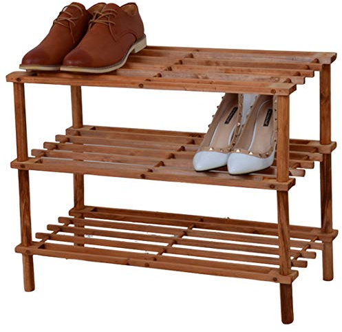 Wooden Shoe Rack - Footwear Storage Organiser Unit Shelf Dvd Books Tier Slated | Storage Stackable Organiser Multi-use - Easy To Assemble, Space Efficient, Hallway Front Door (Walnut Effect, 3 Tier)