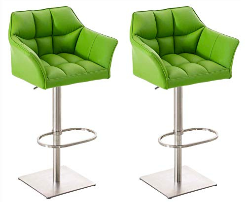 CLP 2er Set Barhocker Set Damaso Mit Kunstlederbezug Und Hochwertiger Polsterung I Höhenverstellbare Drehbare Barstühle Mit Lehne, Farbe:grün, Gestell Farbe:Edelstahl