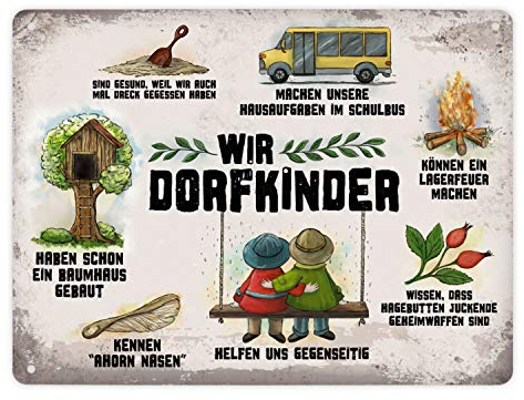 Metallschild XL mit Retro Motiv und Spruch: Wir Dorfkinder