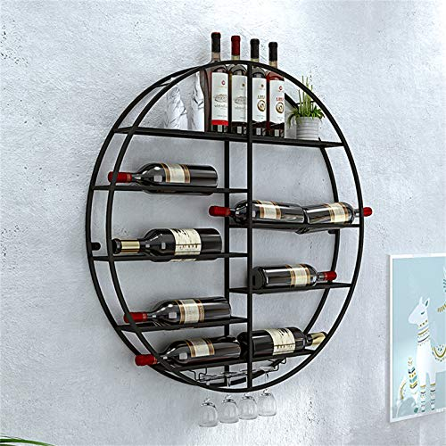 Soportes para copas Estante para vinos, redondo, montado en la pared, estante de gran capacidad, estante para 12 botellas y 4 tallos para copas de vino, estante para exhibición de vino(60 cm, 70 cm,
