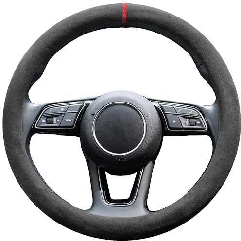 S-TETIC® Premium Lenkradbezug aus Alcantara | Rote 12-Uhr Markierung | Universalgröße 36-38 cm | Lenkradcover | für Sommer und Winter