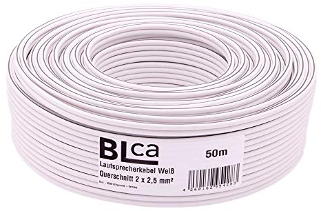 DCSk BLca – 50m - 2 x 2.5mm² - Cable para altavoces – Cable CCA para altavoces, Adecuado parapara receptores, sistemas estéreo, audio y Hifi, Blanco