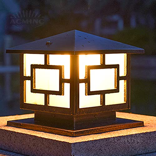 ACMHNC Sockelleuchte Außen Antik, Außenleuchte Anthrazit Vintage in Antikem Look, E27 Pollerleuchte Aus Aluminium Und Acryl, IP54 Gartenlampe, Hof Garten Gehwege Einfahrten Wegeleuchte,Schwarz,20CM