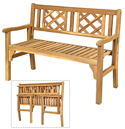 RELAX4LIFE Banc de Jardin Pliant en Bois Massif, Banc 2 Places avec Assise Large et Dossier Confort, pour Terrasse et Cour, 120 x 56 x 90 cm