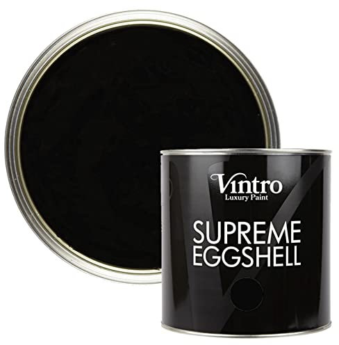 Vintro Paint | Black | Eggshell Paint | for Walls | Wood | Trim | Satin Furniture Paint | Interior & Exterior Use. (2.5 Litres, Victorian Black - Black)