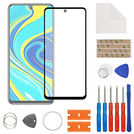 SwarKing Pantalla de cristal frontal de cristal exterior de repuesto compatible con Redmi Note 9 Pro y Redmi Note 9S con kit de reparación