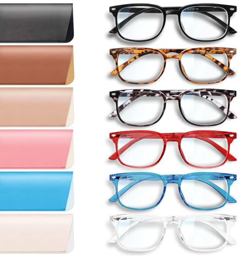 NOVIVON Reading Glasses +2.0 with 6 Cases – Blue Light Blocking Readers for Women & Men, Computer eye glasses, Cheaters
