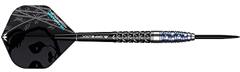 Mission darts d0870 xiaochen zong, the panda man| dartpfeile-set mit premium 95% wolfram und stahlspitze, schwarze und blaue pvd-beschichtung, 22g