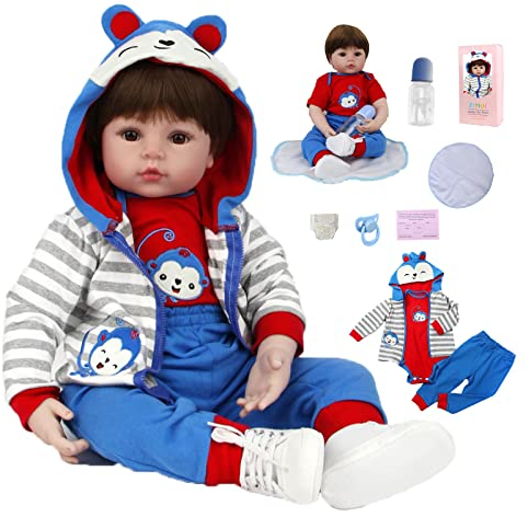 SYP 24 Zoll 60cm Reborn Babypuppen Weiche Vinyl Silikon Lebensechte Reborn Baby Puppe Handgemachte Reborn Baby Junge wie echt Baby Geburtstag Geschenke Reborn Baby Dolls Newborn