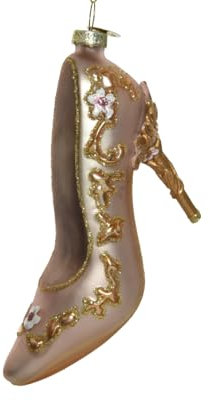 Kaemingk Christbaumschmuck Glas 10cm Prinzessin Schuh mit goldenen Ornamenten Glitzer Weihnachtskugeln rosa