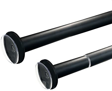 MUHOO Klemmstange/Teleskopstange,Duschvorhangstange ohne Bohren, Gardinenstange mit Saugnäpfe, als Vorhangstange/Kleiderstange/DIY Regal – Schwarz (140-250 cm)