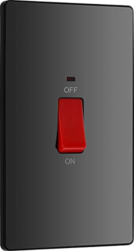 BG Electrical Large Cooker Control Switch Unit with LED Power Indicator, Double Plate, Double Pole, Screwless Front Plate, Evolve, Black Chrome, 45A, PCDBC72B