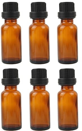 20ml Essential Oil Bottles Glass Bottles Containers with Orifice Reducers and Black Caps Amber Glass Essential Oil Sample Bottles(6Pcs)