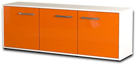 Lqliving TV-Board Lowboard Allegra, Korpus in weiß matt, Front im Hochglanz-Design Orange (136x49x35cm), mit Metall Griffen, Made in Germany
