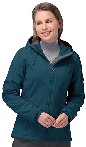 33,000ft Veste softshell imperméable et respirante pour femme - Veste d'hiver chaude en polaire - Coupe-vent - Avec capuche, Cyan foncé, XL