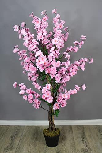 Plante Artificielle à Fleurs Roses Arbre Artificiel 120 cm Décoration du Salon Grande Plante en Pot Fleur de Printemps