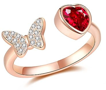 Gold Schmetterling Ring für Frauen 925 Sterling Silber Rose vergoldet Schmetterling verstellbaren Ring mit roten CZ Schmetterling Schmuck Geschenk für Frauen Freundinnen Frau Mutter Tochter