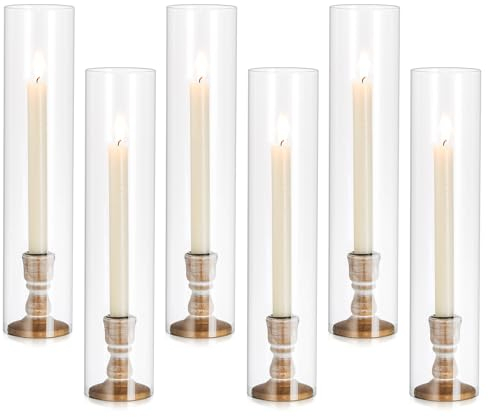Inweder Portavelas in Vidrio Candleabros Decorativos: 6 Piezas Cilindros Portavelas para Velas Cónicas Porta Velas de Madera con Cristal Extraíble para Centro de Mesa Boda Evento o Decor del Hogar