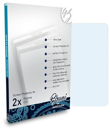 Bruni Película Protectora compatible con Realme C51 Protector Película, claro Lámina Protectora (2X)
