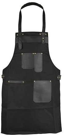 Leathershire Top Grain Leather Canvas Apron – Butcher, Cook, BBQ, Chef, Woodwork & DIY Heavy Duty Kitchen Workshop Apron – Gift for Him & Her (Black)