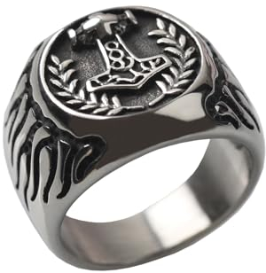VELESAY Thors Hammer Ring Edelstahl Viking Herren Ring Wikinger Viking Mjölnir Ring Vintage Punk Biker Ring Herren Männer Siegelring Gothic Ring Thors Ring Viking Schmuck US8
