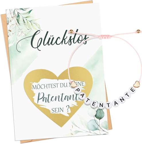 Tenare Patentante Trauzeugin Brautjungfer Fragen Geschenk Set Elastisches Armband Rubbelkarte und Umschlag Geschenkidee für Patin Trauzeugin Brautjungfer (Willst Du Meine Patentante Sein)