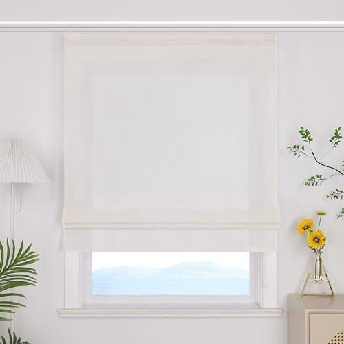 ESLIR Raffrollo mit Klettband Uni Gardinen Küche Blickdicht Raffgardinen Wohnzimmer Bändchenrollo mit Klettschiene Beige BxH 120x140cm 1 Stück