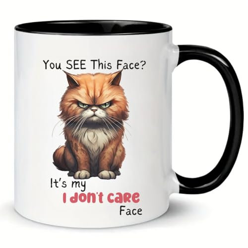 MissDaisy-11oz Cute Coffe Kitten Grumpy Face Cat Ceramic Mug, Creative Coffee Mug With Gift Box, Great Gift For Mom, Friends