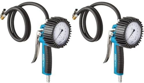 HAZET Reifenfüller 9041G-1, Geeicht, optimal ablesbar, Manometer-Messbereich: 0-10 bar, Schlauchlänge: 1000 mm, Manometer-Durchmesser: 80 mm, Reifendruck-Prüfer für Auto, Motorrad, LKW (Packung mit 2)