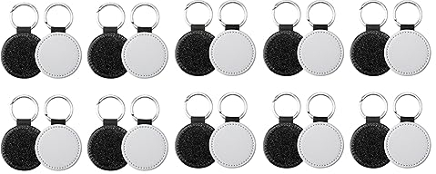 Lizien Lot de 20 Blancs de Sublimation Porte-CléS Paillettes en Cuir PU Porte-CléS Transfert de Chaleur Porte-CléS Rond Sublimation Blanc Noir
