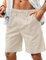 HMIYA Kurze Hosen Herren Leinen Shorts Leichte Bermuda Sommershorts Atmungsaktiv Leinenhose Kurz mit Taschen(Beige,EU-XL)