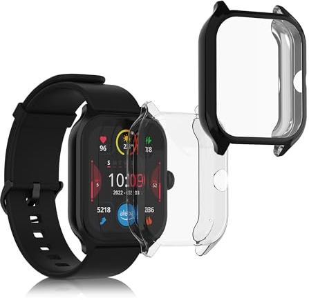kwmobile Coque Compatible avec Huami Amazfit GTS 4 Coque - 2X Étui Cadre écran en Silicone pour Fitness Tracker - Transparent-Noir