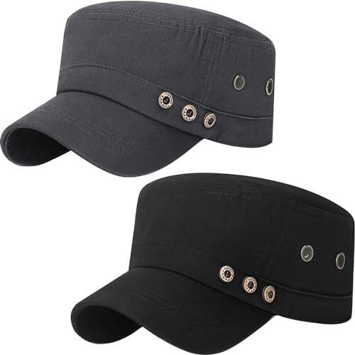 YeeHeen Cadet Army Hat 2 Stück Flat Top Cap Unisex Militärhut für Frauen Männer Schwarz C + Grau C