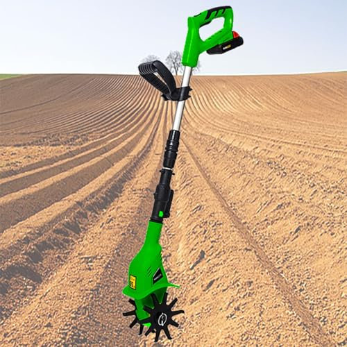Beachtiful Cultivateur de Jardin sans Fil, Motoculteur Portatif 250 TR/Min, Motoculteur électrique Portable avec 2 Batteries, Largeur de Travail de 10 cm, Profondeur de labourage de 10 cm,Green