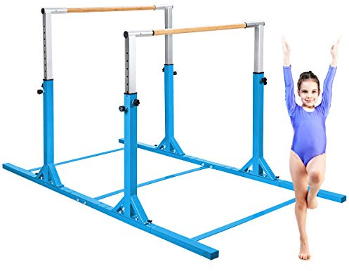 COSTWAY Barres Parallèles de Gymnastique Hauteur Réglable 11 Niveaux | Double Barre Gymnastique à Largeur Réglable Charge 100KG, Entraînement pour Enfants 6 à 12 Ans