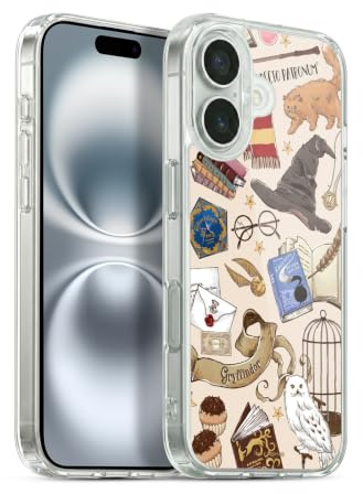 Head Case Designs Officially Licensed Harry Potter Hogwarts Pattern Deathly Hallows XXXVII Soft Gel Case Compatible With Apple iPhone 16
