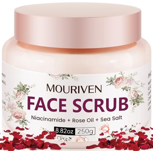 Gommage exfoliant pour le visage et le corps à 5 % de niacinamide pour femme – Gommage à la rose avec niacinamide, huile de rose et sel de phoque – Hydratant et lisse la peau, convient aux peaux