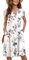 PLOKNRD Women's Summer Dress V-Neck Ruffle Sleeve Ladies Dress Elastic Waist Loose Swing Casual Dress with Pockets Knee Length (White Flowers,L)