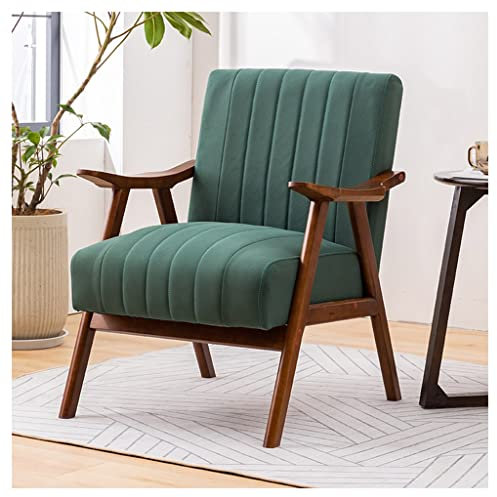 Moderner gepolsterter Akzentstuhl mit Holzrahmen und Tech-Tuchkissen, Grün, B