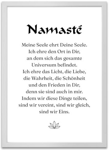 ARTFAVES® Poster - Namaste | Wanddeko Wandbild Spruch Spiritualität Yoga Achtsamkeit | mit Rahmen Weiss | 30 x 40 cm