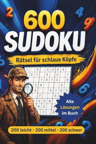 600 SUDOKU Rätsel für schlaue Köpfe - 3 Schwierigkeitsstufen - Mit Anleitung und allen Lösungen im Buch: 200 leicht - 200 mittel - 200 schwer - Ideales Geschenkbuch - 6 Sudoku-Rätsel auf jeder Seite