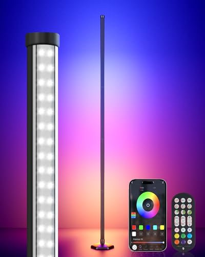 rhinowisdom LED Floor Lamp, 65 RGB Corner Floor Lamp with APP and Remote, Colour Changing Standing Lamp with 16 Million Colors, 300+ Preset Scenes, Music Sync, Mood Lighting for Living Room Bedroom