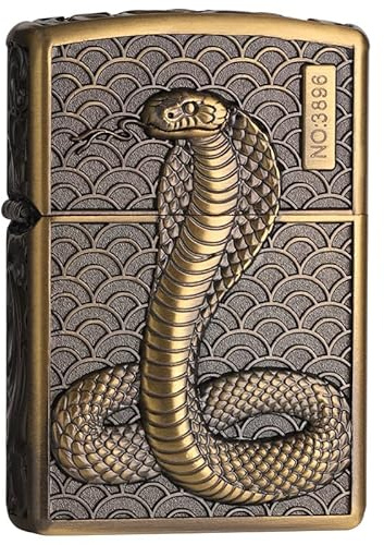 junweideyi Schlangenfeuerzeug 2025 Jahr der Schlange, austauschbar für Zippo (nur Hülle), kompatible Einsatzgröße 3,6 cm x 1,2 cm x 5 cm