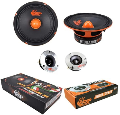 KIT Set pour SP Audio avec 2 midrange SP-EM6.5 16,5 cm 4 ohm 100 Watt rms 200 Watt Max + 2 tweeters SPTW28 9,4 cm 4 ohm 100 Watt rms 200 Watt Max, pour Voiture, kit Paire