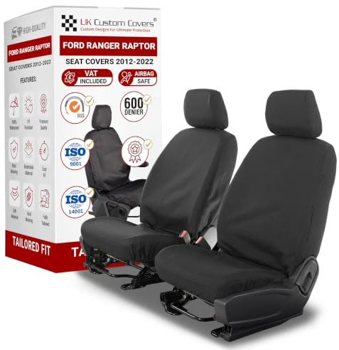 To Fit Ford Ranger Raptor Seat Covers 2012-2022 Front Set | Waterproof & Heavy Duty, Easy To Fit Ford Ranger Accessories - Tailored Driver & Passenger Black