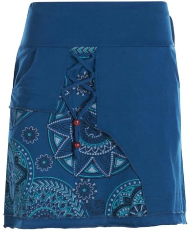Vishes Alternative Bekleidung - Damen Mini-Rock Baumwolle Mandala-Muster extra breiter Bund mit Kordel-Zug und Taschen türkis 38