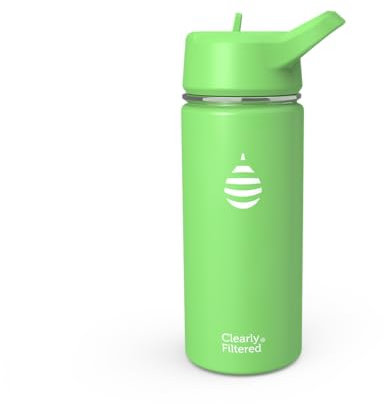 Clearly Filtered Water Bottle | Removes 220+ Contaminants, Double-Wall Insulated Stainless Steel, BPA/BPS Free, Phthalate Free, Filters Flouride Lead Chlorine (16oz, Lily Pad)