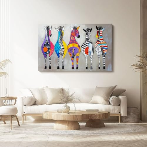 Moderne Bild Auf Leinwand 60L X 40B Cm Abstrakt Zebra Farbe – Große Kunstdrucke Für Wohnzimmer, Schlafzimmer, Flur Oder Badezimmer – Wanddeko Leinwandbilder Für Wohnung & Home Dekofarbe: Weiß