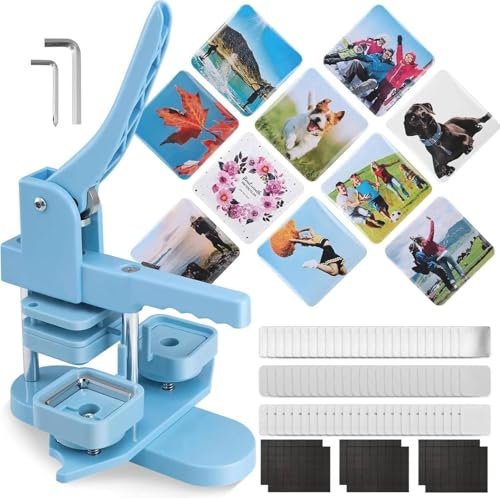 Drmoxin Fridge Magnet Button Maker Machine,Square Photo Magnet Button Maker Kit,50mm/1.97 inch Square-Shaped Pin Maker Machine,DIY Fridge Magnet Badge Button, for Crafting, Home Use